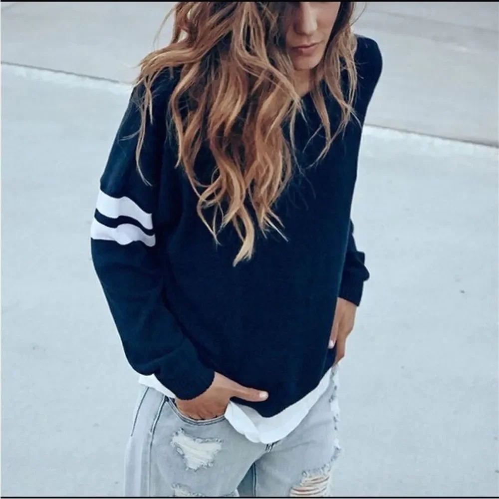 Navy Brandy Melville Veena Stripe Sleeve Sweater